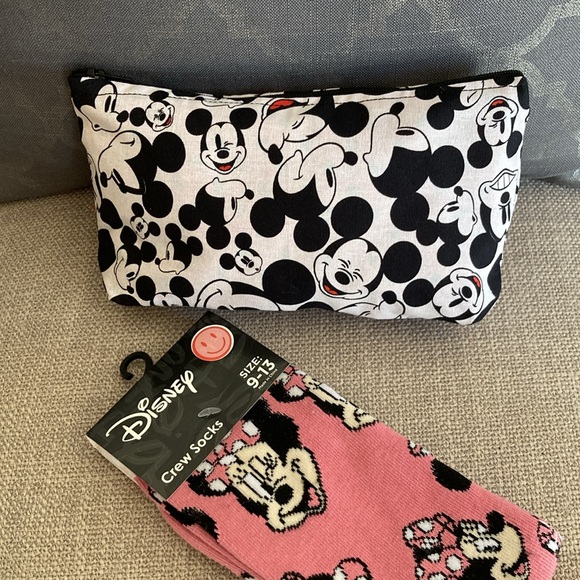 Other - 2pc Mickey Pouch & Minnie Crew Socks